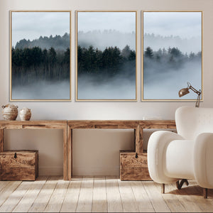 Autumn and Misty Trees in the Forest Wall Art Canvas Print,