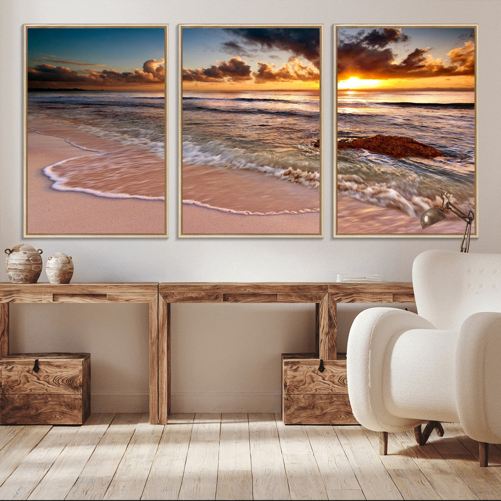 Sunset on Ocean Wall Art Canvas Print
