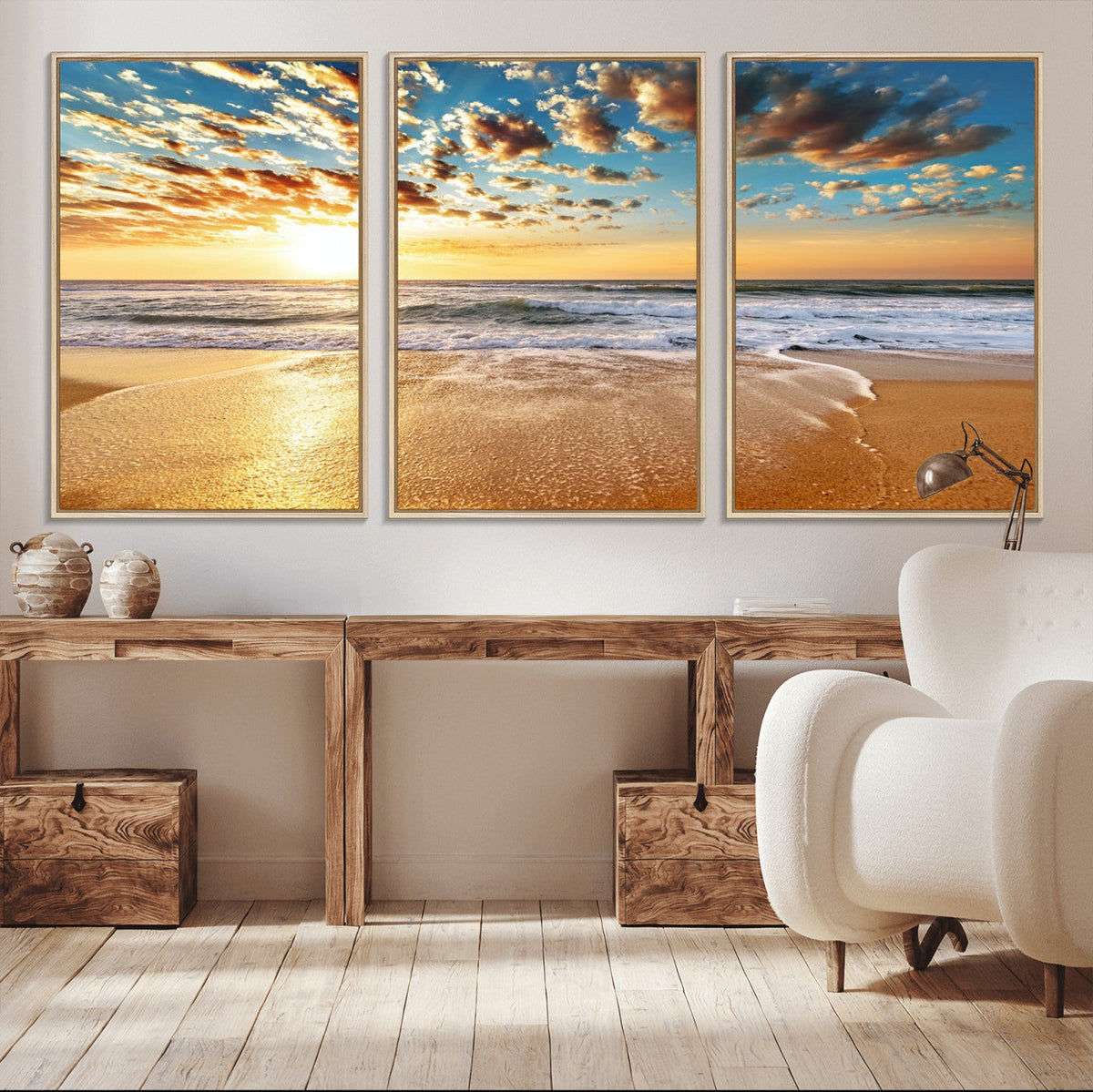 Golden Sunset Beach Print Canvas Wall Art, Giclee Canvas