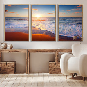 Tropical Ocean Sunset Wall Art Canvas Print, Golden Beach