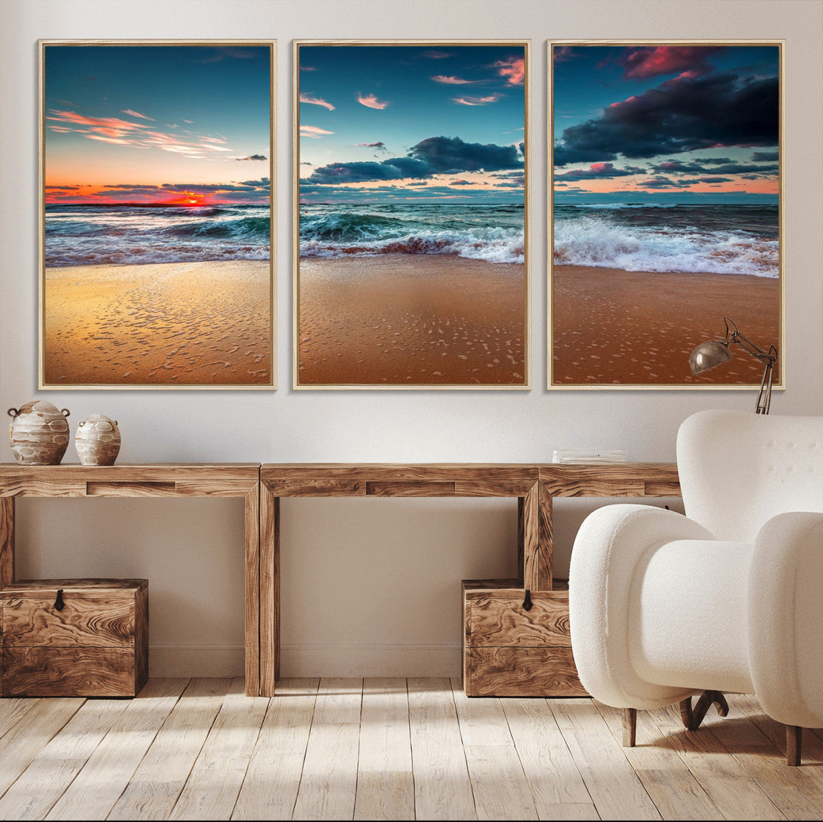 Sunset on Beach Wall Art Ocean Beach Canvas Print