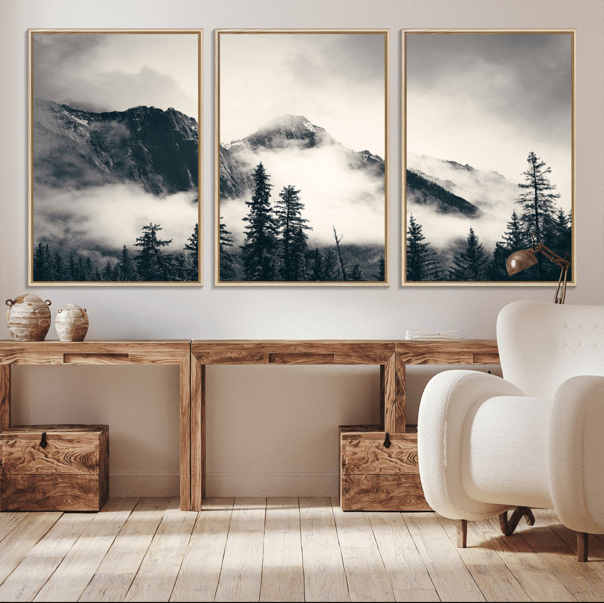 Large Foggy Mountain Forest Wall Art Canvas Print | Misty