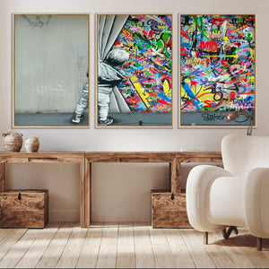 Banksy Colorful Street Graffiti Canvas Wall Art Print,