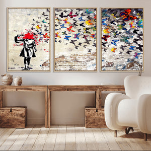 Banksy Art Butterfly Girl Explosion Canvas Art – Vibrant