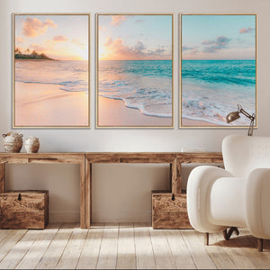 Beach Sunrise Wall Art, Coastal Seascape Canvas Print, Ocean