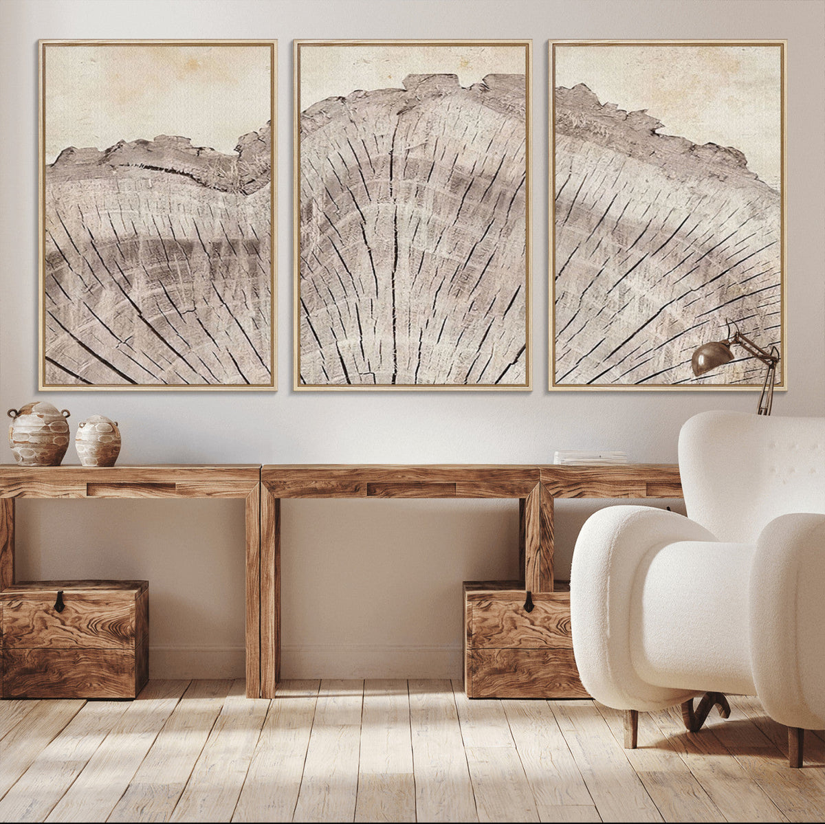 Tree Ring Wall Art Triptych, Rustic Wood Ring Canvas Print,