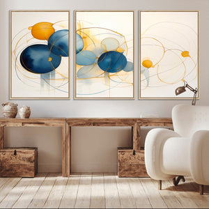 Geometric Blue Orange Abstract Wall Art Canvas, Geometric