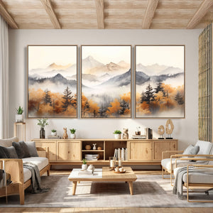 Abstract Mountain Wall Art | Misty Mountain Forest and