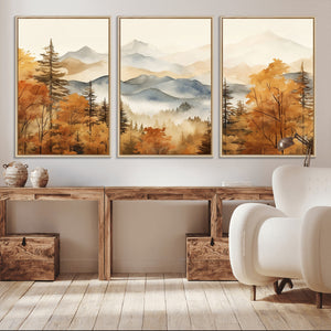 Golden Autumn Forest Wall Art Canvas | Mountain Landscape