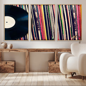 Vinyl Record and Album Collection Canvas Wall Art - Retro
