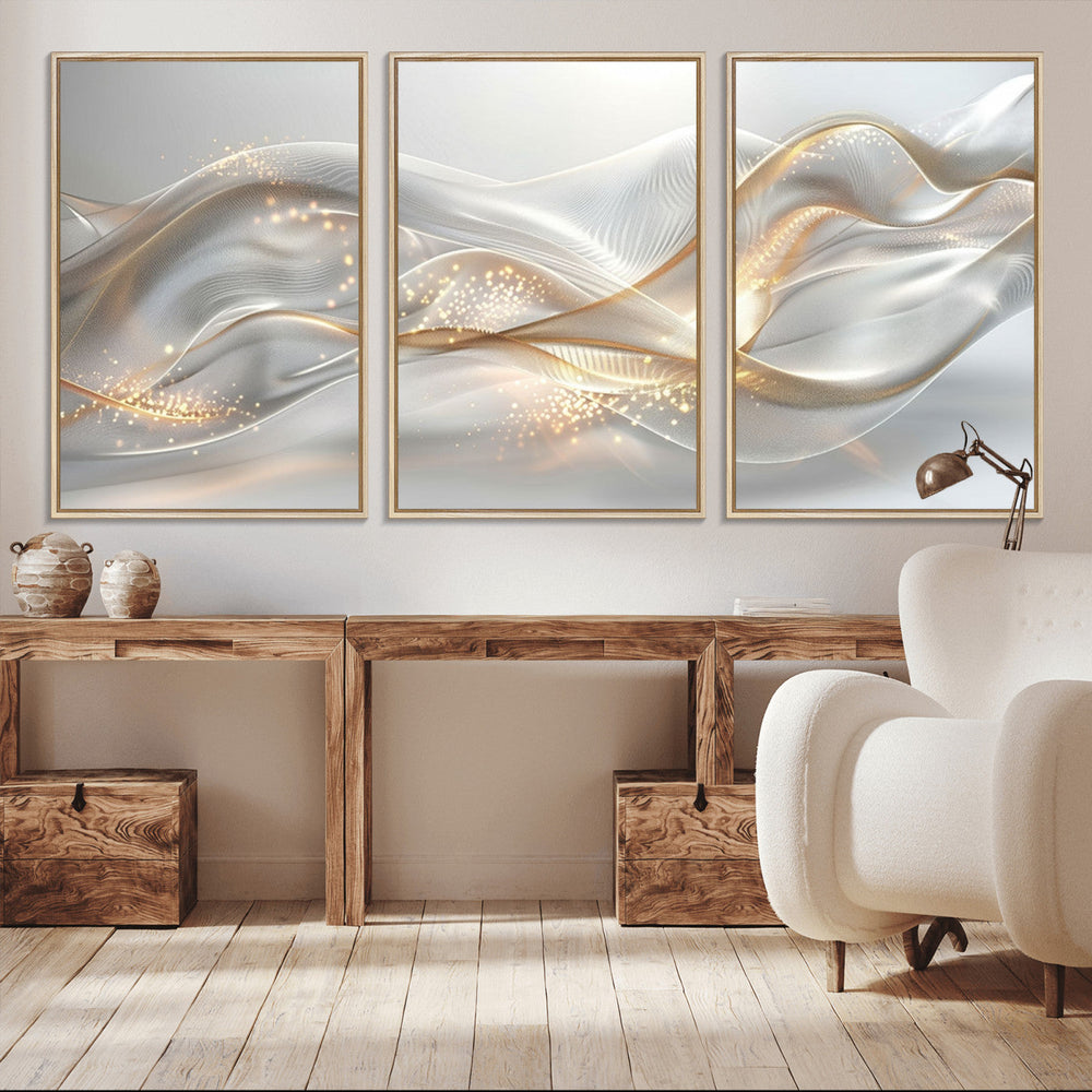 Abstract art Grey and Gold Lines Wall Art