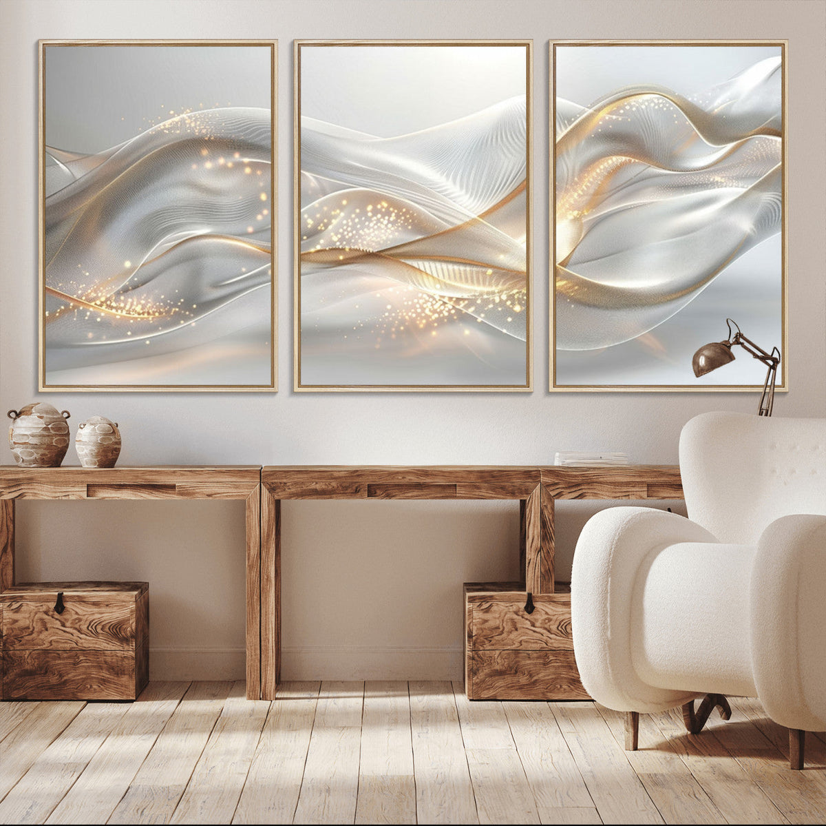 Abstract art Grey and Gold Lines Wall Art