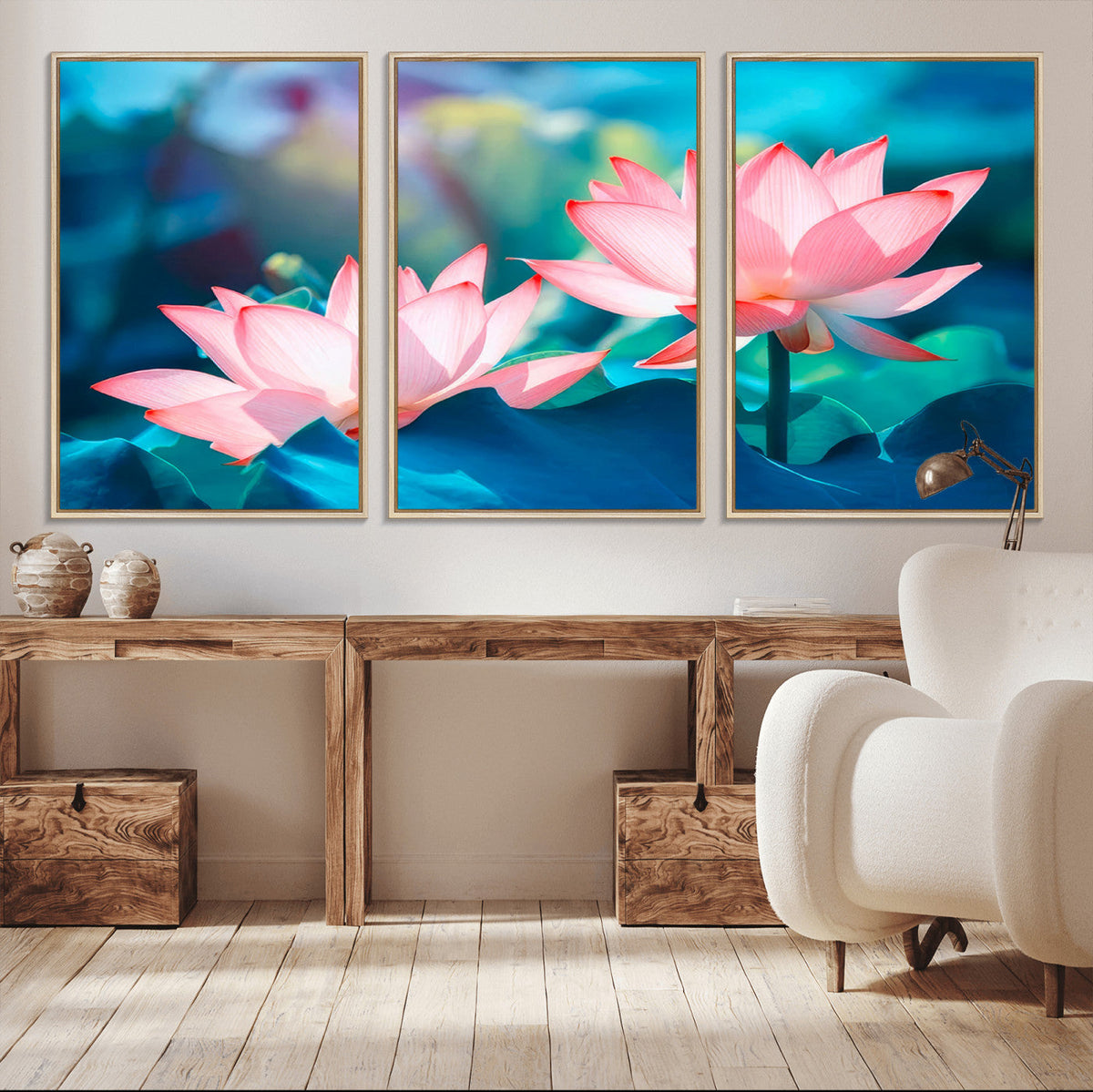 Pink Lotus Flower Canvas Wall Art | Vibrant Floral Wall