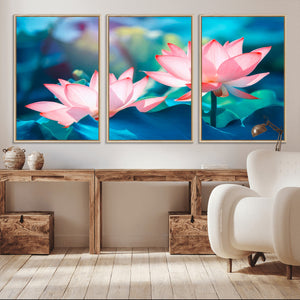 Pink Lotus Flower Canvas Wall Art | Vibrant Floral Wall