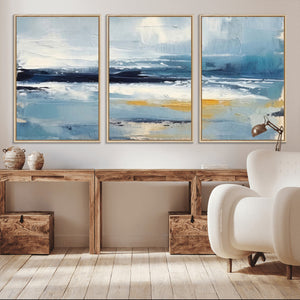 Abstract Ocean Canvas Wall Art - Coastal Blue and Gold
