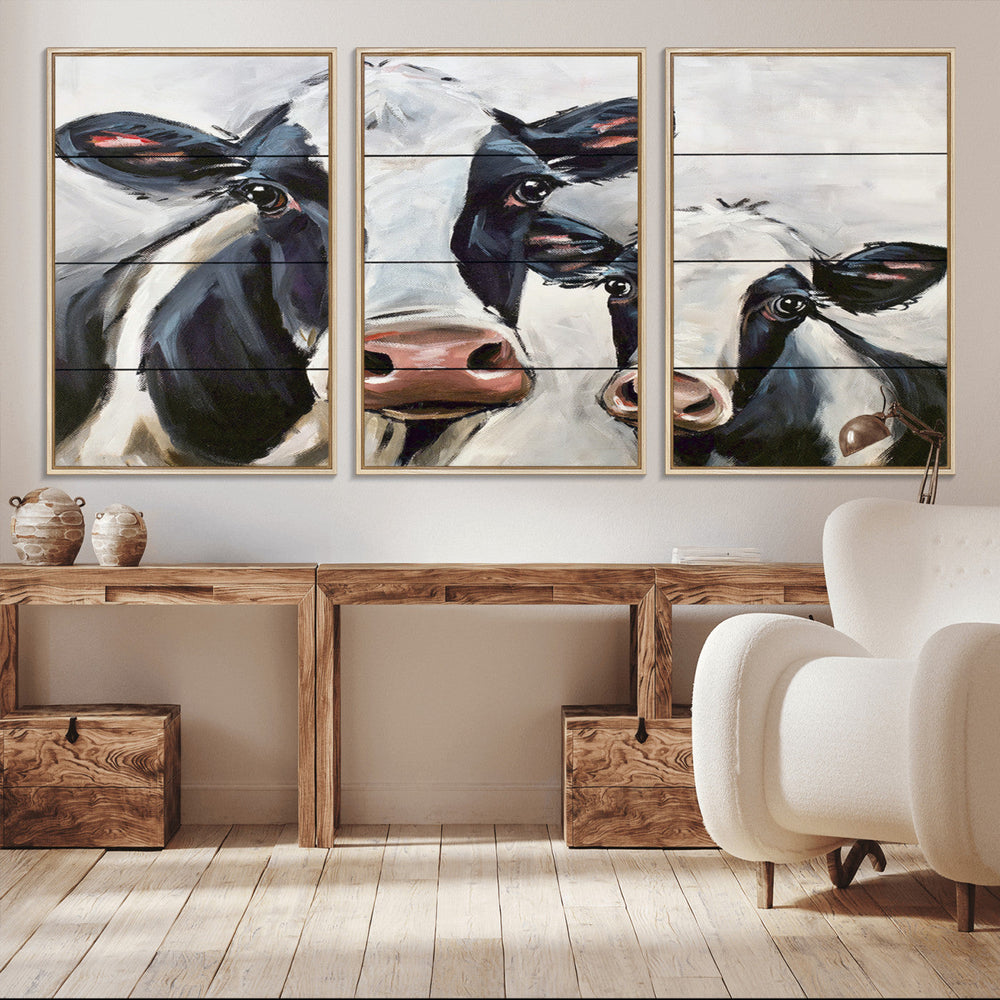 Vintage Baby and Mom Cattle Wall Art Canvas Print