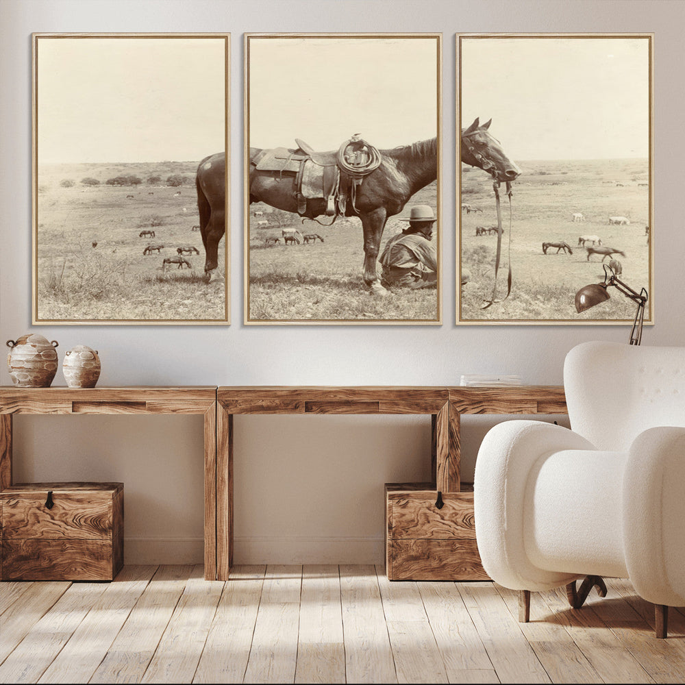 Cowboy Wall Art - Western Horse Canvas Print - Vintage