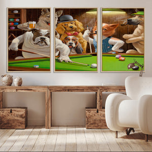 Dogs Playing Pool Canvas Wall Art Funny Gifts Dog Print