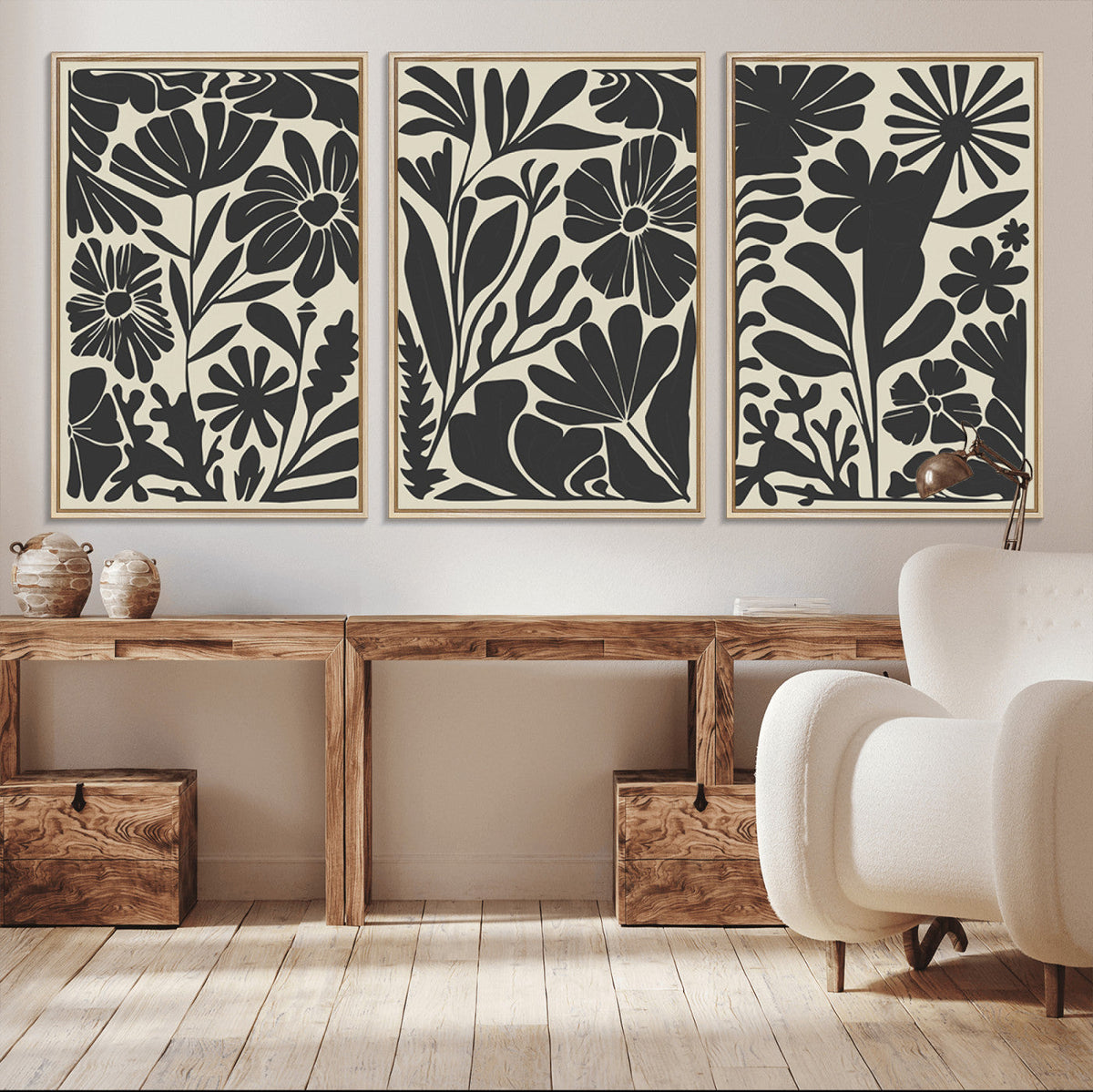 Modern Botanical Wall Art - Floral Black and White Canvas