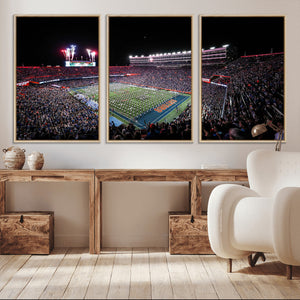 Ben Hill Griffin Stadium Night Game Triple Canvas Wall Art -