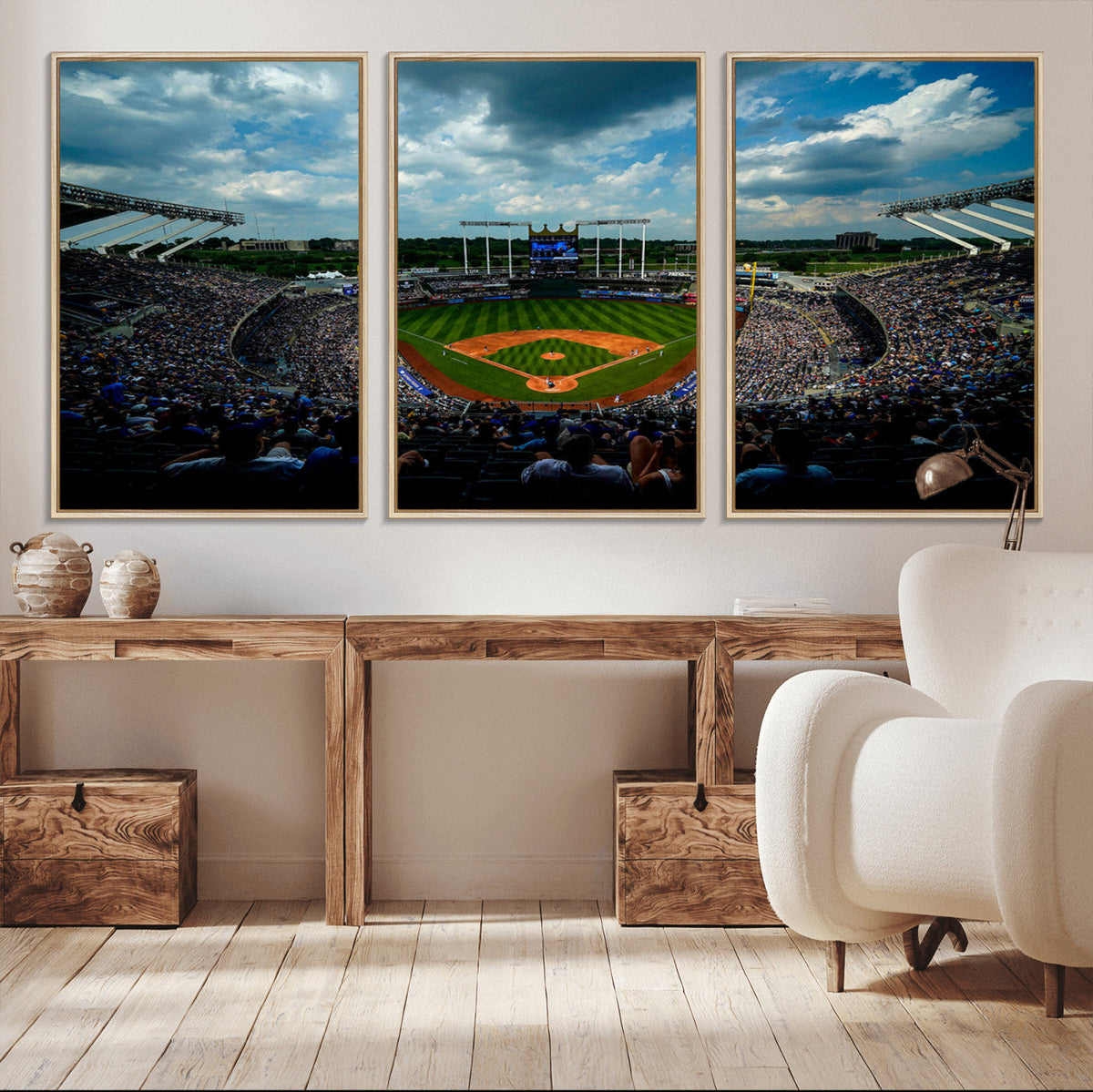 3-Panel Kauffman Stadium Wall Art Print | Large Kansas City