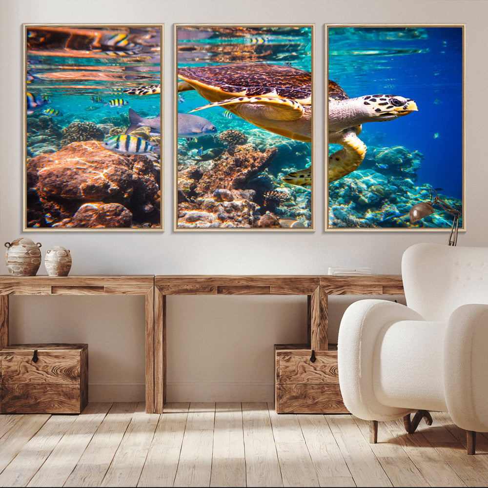 Sea Turtle Wall Art Canvas Print – Vibrant Ocean Coral Reef
