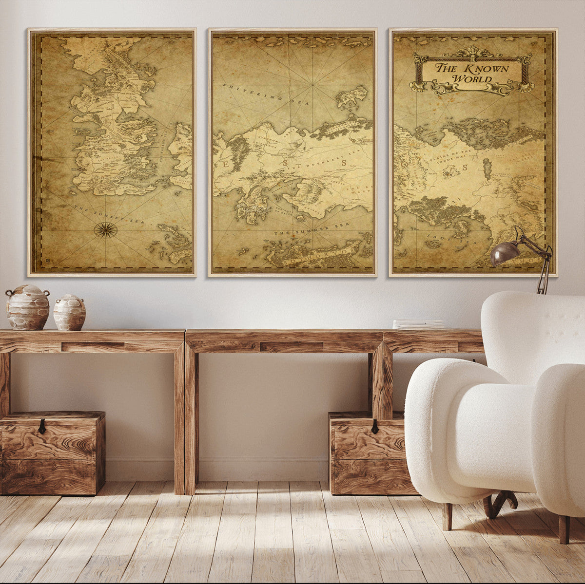 Vintage Game of Thrones Map Wall Art | Westeros and Essos