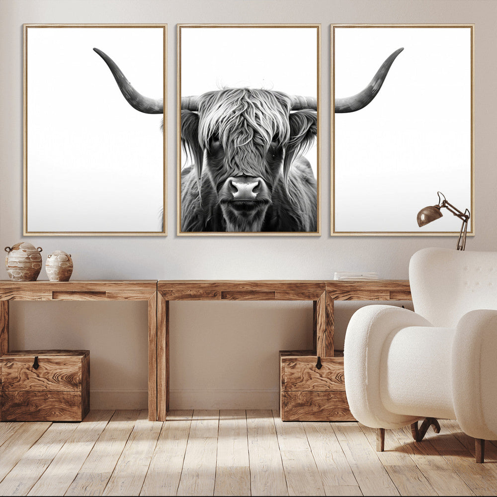 Highland Wall Art Canvas Print – Minimalist Black and White