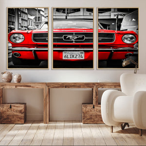 Red Mustang Car Wall Art – Framed Classic Vehicle Canvas