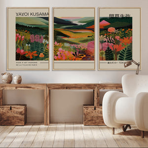 Yayoi Kusama Landscape Canvas Print, Vibrant Floral Mountain