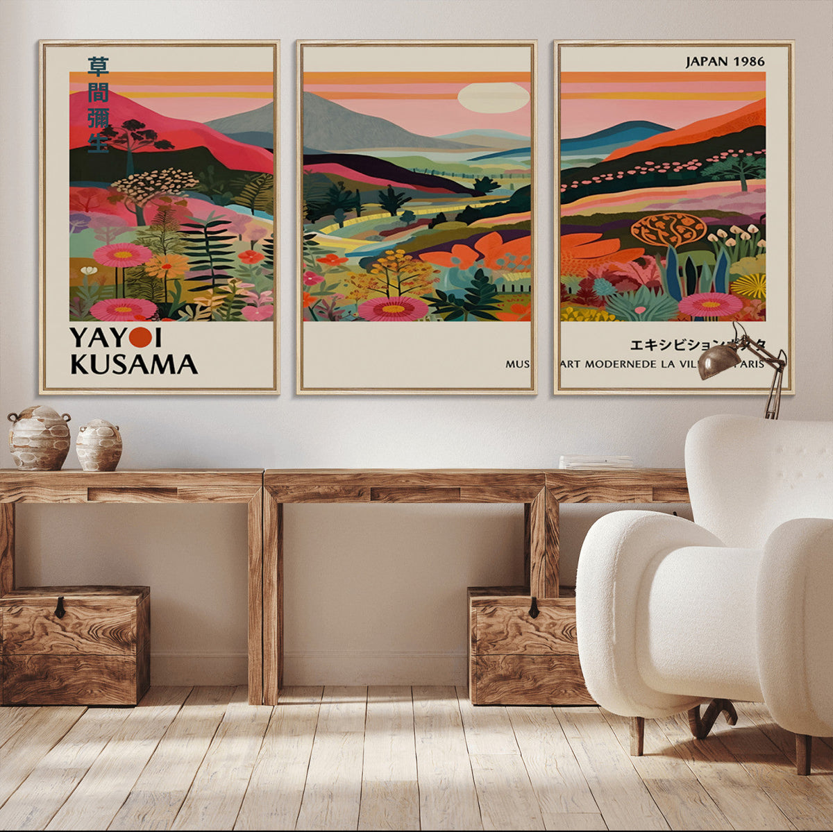 Yayoi Kusama Landscape Canvas Print, Vibrant Floral Mountain