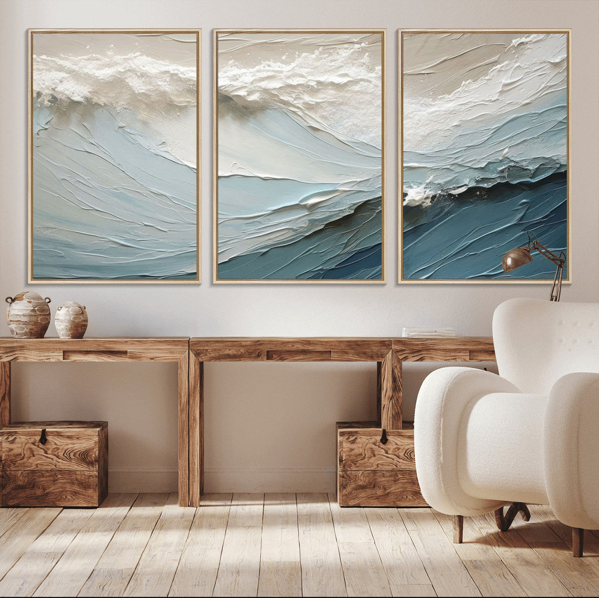 Waves Abstract Wall Art Print, Modern Framed Abstract Canvas