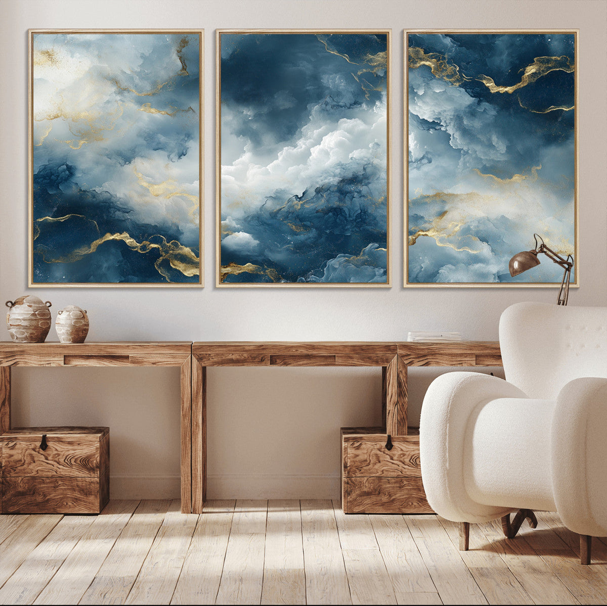 Large Abstract Print - Luxe Blue and Gold Abstract Canvas