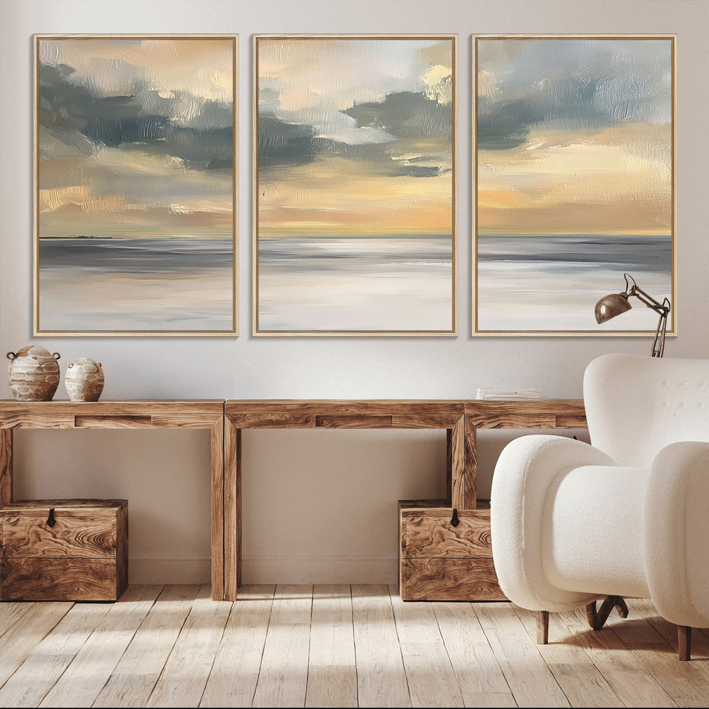 Modern Coastal Artwork with Vibrant Abstract Ocean Waves