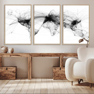 Abstract World Map Wall Art – Framed Geometric Line Canvas