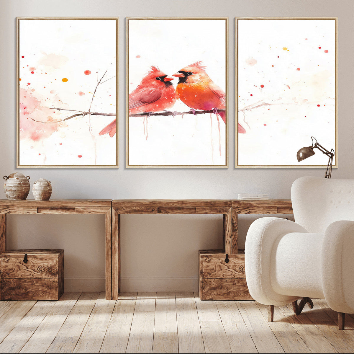 Cardinal Bird Canvas Wall Art - Male and Female Cardinal