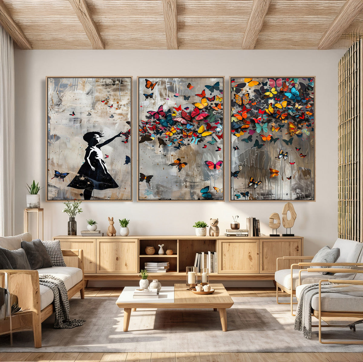 Banksy Butterfly Girl Wall Art – Modern Graffiti Canvas