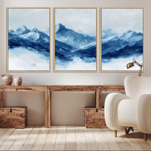 Blue Mountains Wall Art – Framed Snowy Range Canvas Artwork,