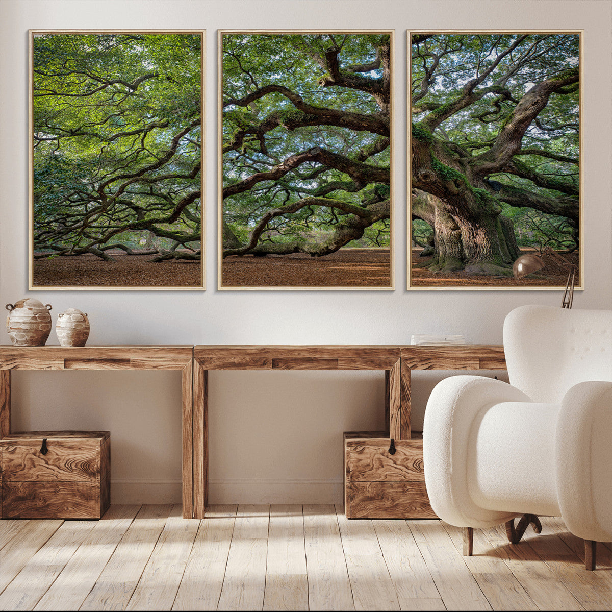 Historic Tree Wall Art – Framed Mossy Branch Canvas Artwork,