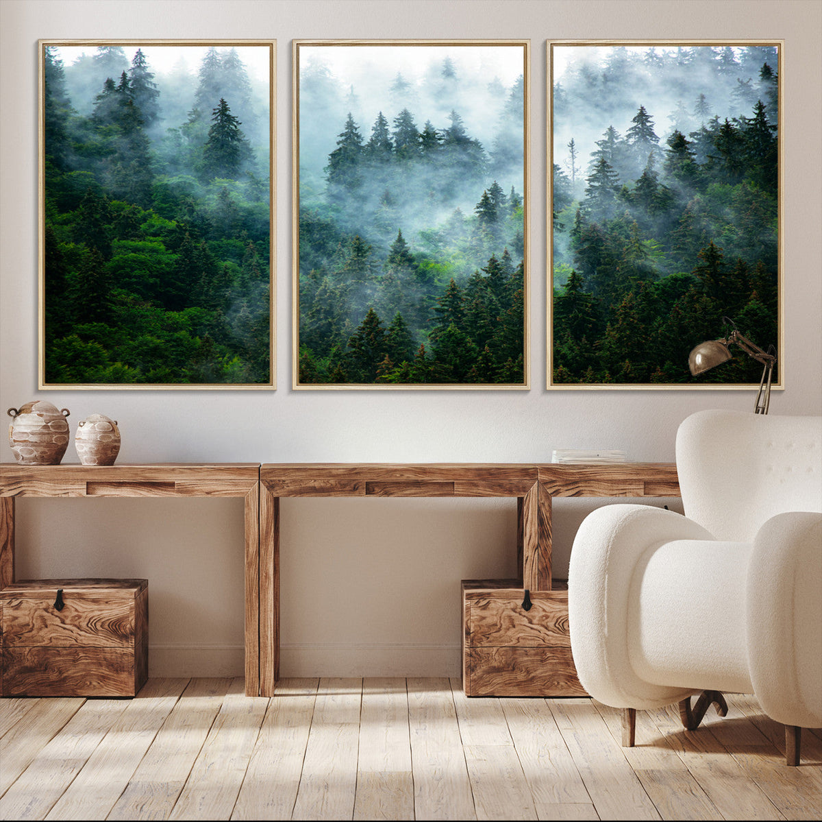 Misty Forest Wall Art Canvas Print – Framed Foggy Mountain