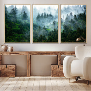 Misty Forest Wall Art Canvas Print – Framed Foggy Mountain
