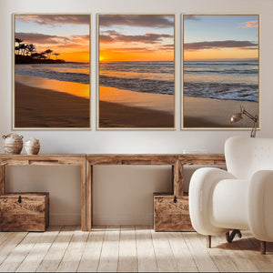 Tropical Beach Wall Art – Framed Sunset Ocean Canvas