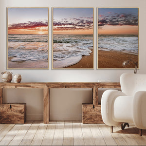 Ocean Sunset Wall Art Canvas Print – Framed Sandy Shore