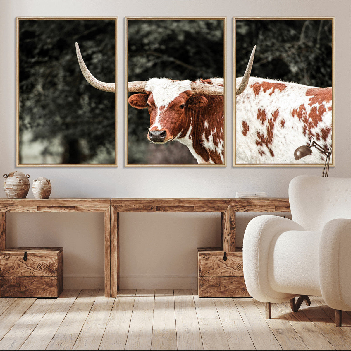 Texas Longhorn Wall Art Canvas Print – Framed Spotted Bull
