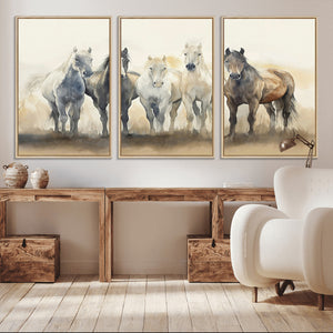 Wild Horses Wall Art Canvas Print, Framed Running Horses Art