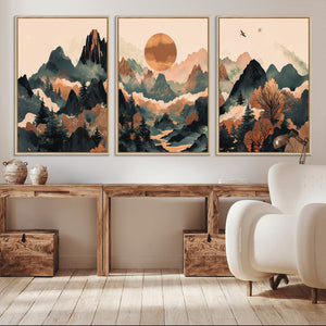 Wood Mountain Landscape Wall Art Canvas Print – Framed