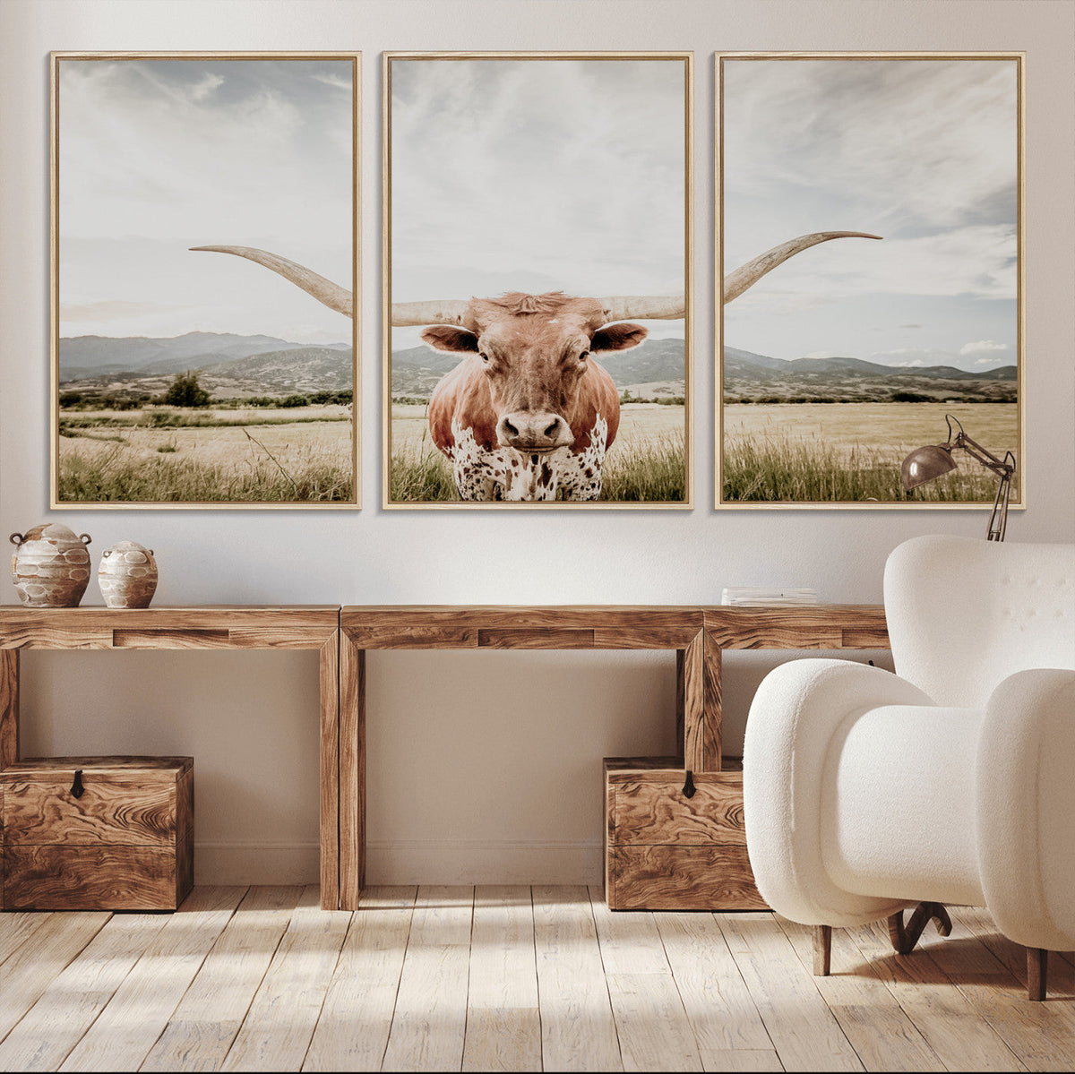 Texas Longhorn Wall Art Canvas Print – Framed Western Cow