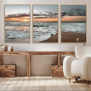 Ocean Sunset Wall Art Canvas Print – Framed Beach Waves