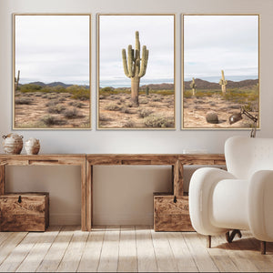 Saguaro Cactus Wall Art – Framed Desert Canvas Artwork,