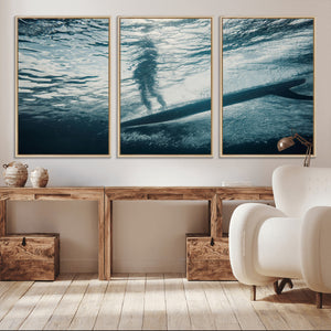 Underwater Surf Wall Art – Framed Ocean Wave Canvas Artwork,